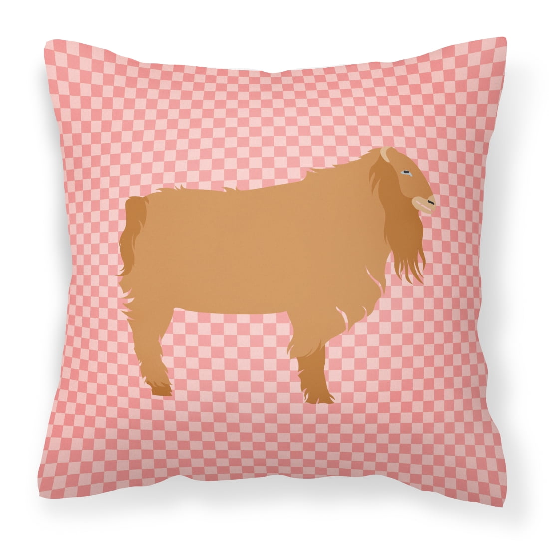 American Lamancha Goat Pink Check Fabric Decorative Pillow - 14 x 14 in.
