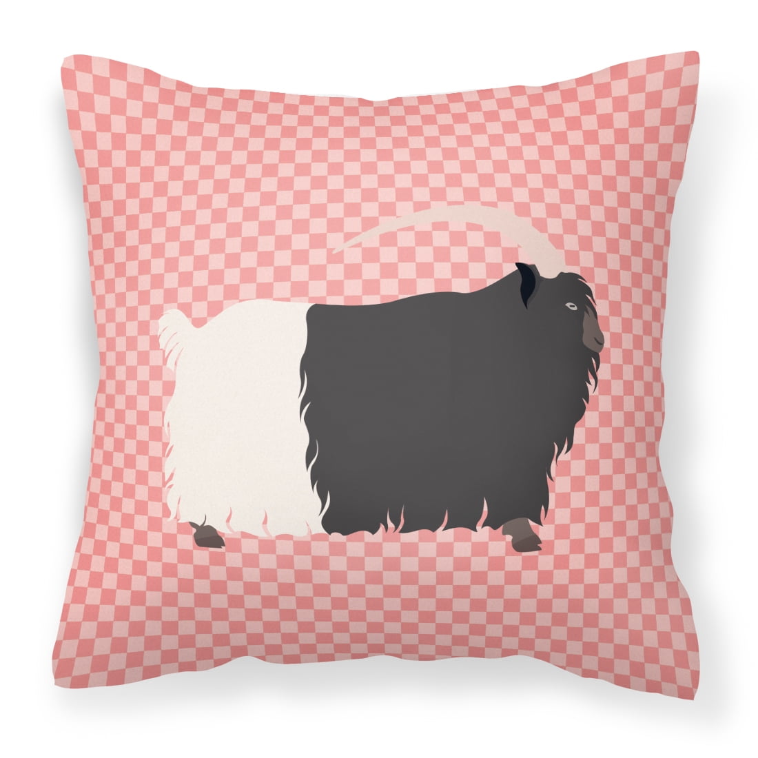 Welsh Black-Necked Goat Pink Check Fabric Decorative Pillow - 14 x 14 in.