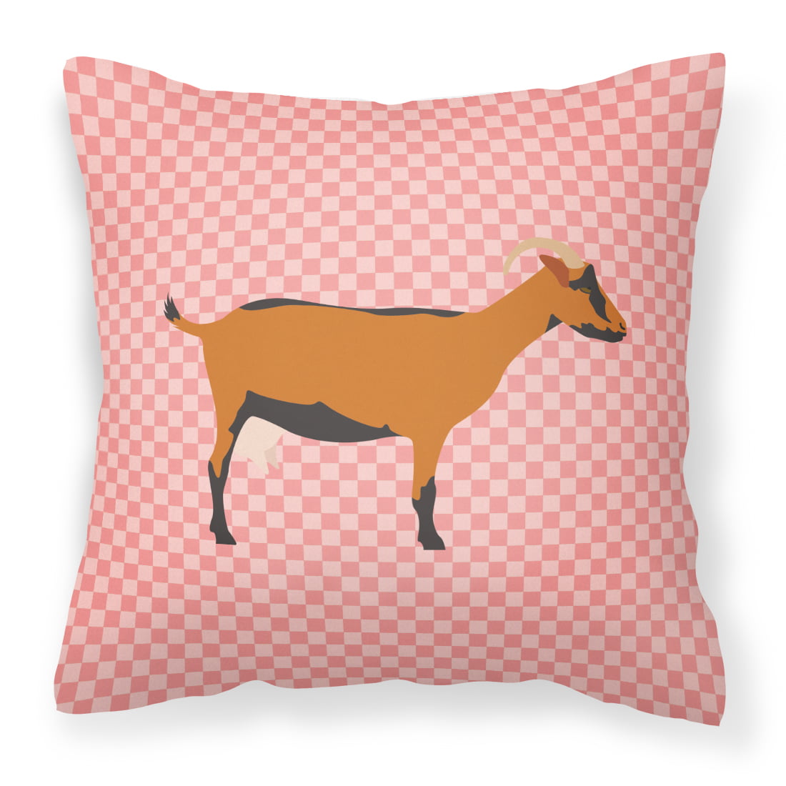 Oberhasli Goat Pink Check Fabric Decorative Pillow - 14 x 14 in.
