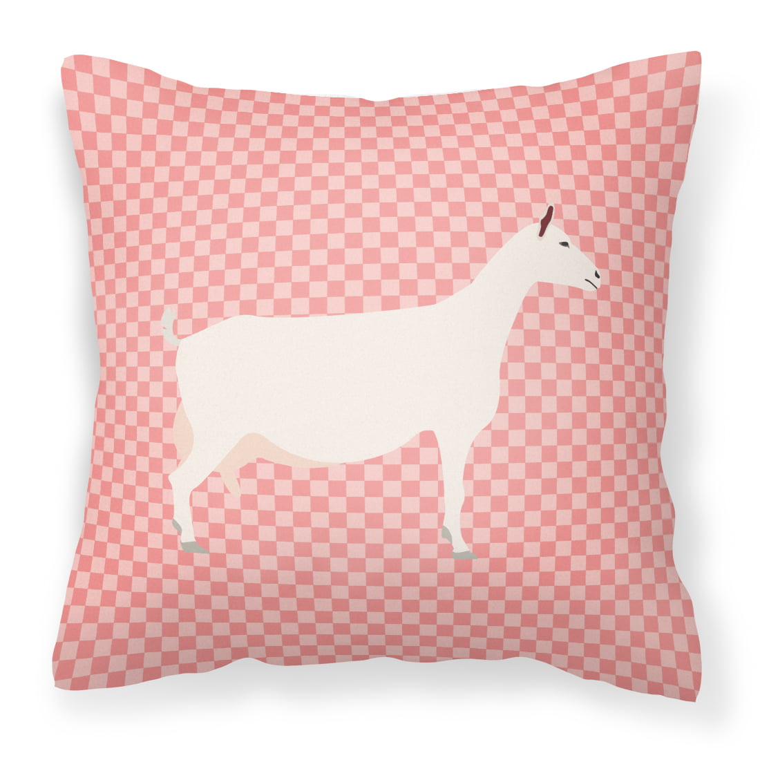 Saanen Goat Pink Check Fabric Decorative Pillow - 14 x 14 in.