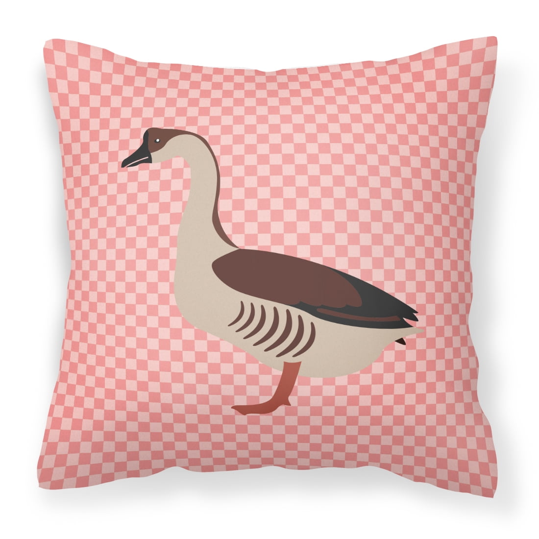 Chinese Goose Pink Check Fabric Decorative Pillow - 14 x 14 in.