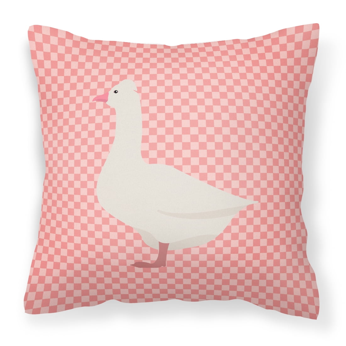 Roman Goose Pink Check Fabric Decorative Pillow - 14 x 14 in.
