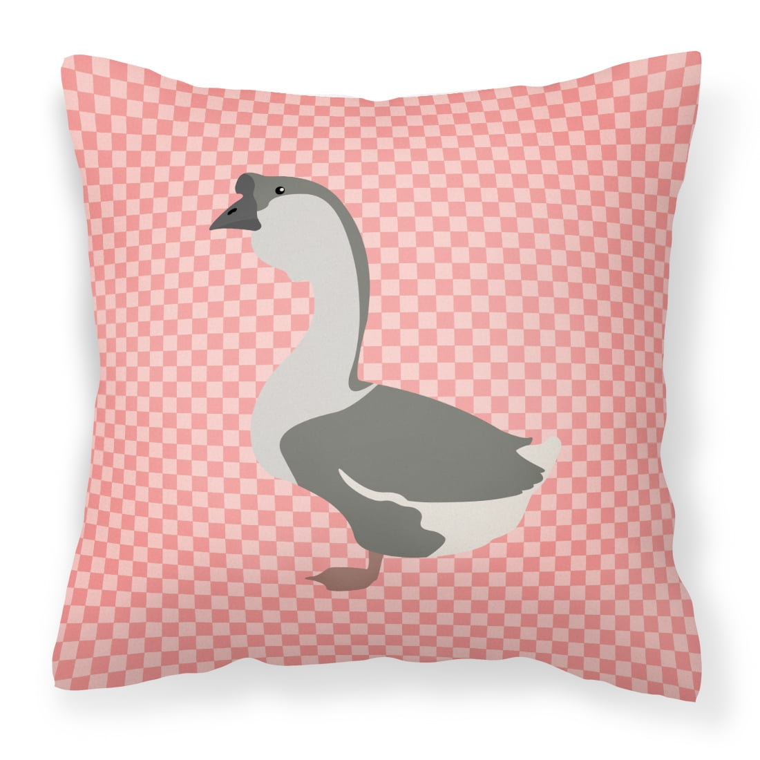 African Goose Pink Check Fabric Decorative Pillow - 14 x 14 in.