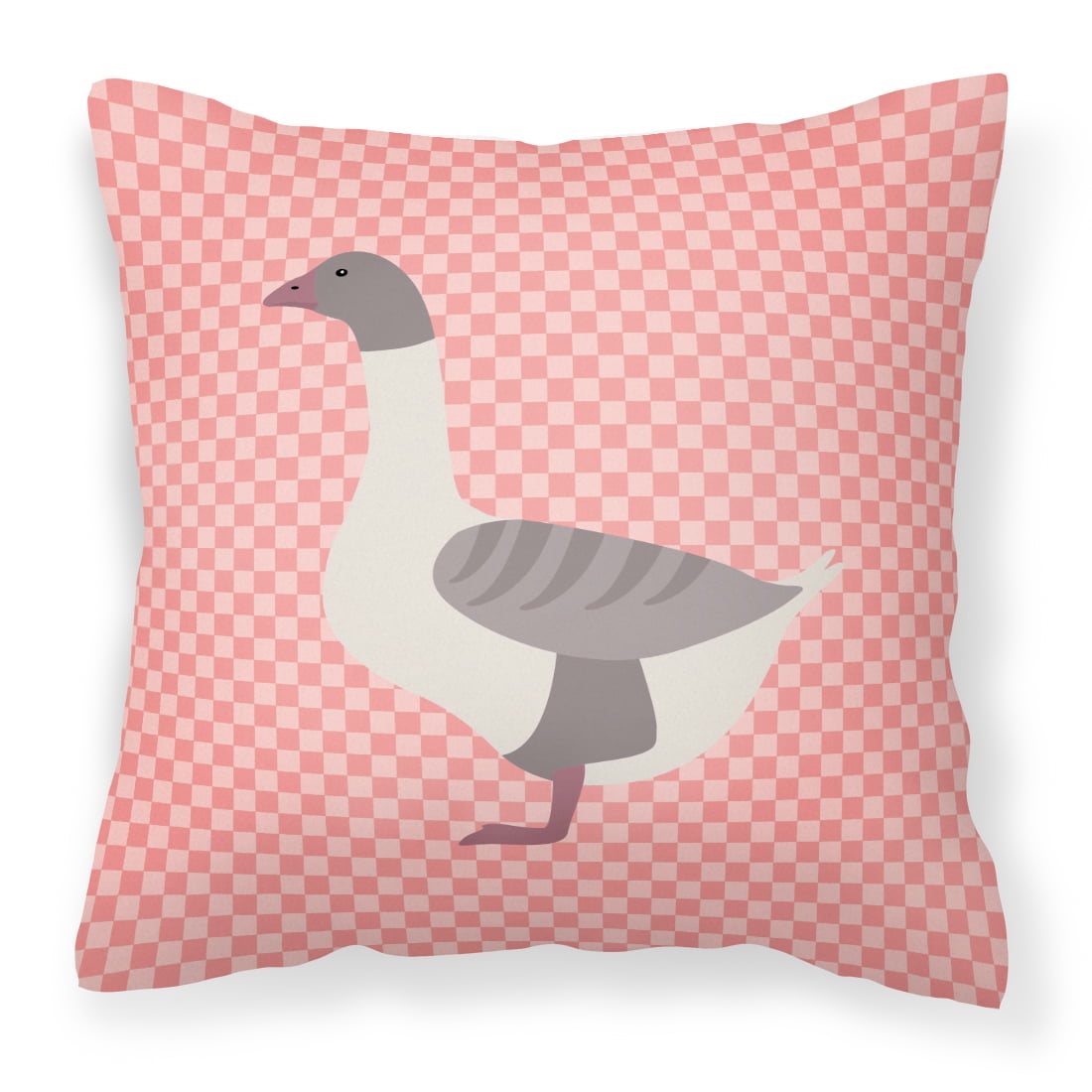 Buff Grey Back Goose Pink Check Fabric Decorative Pillow - 14 x 14 in.