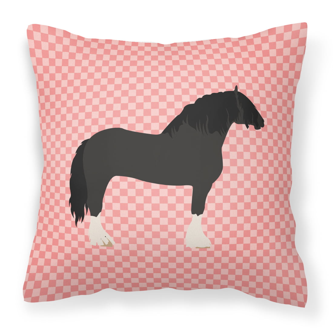 Pomeranian Rogener Goose Pink Check Fabric Decorative Pillow - 14 x 14 in.