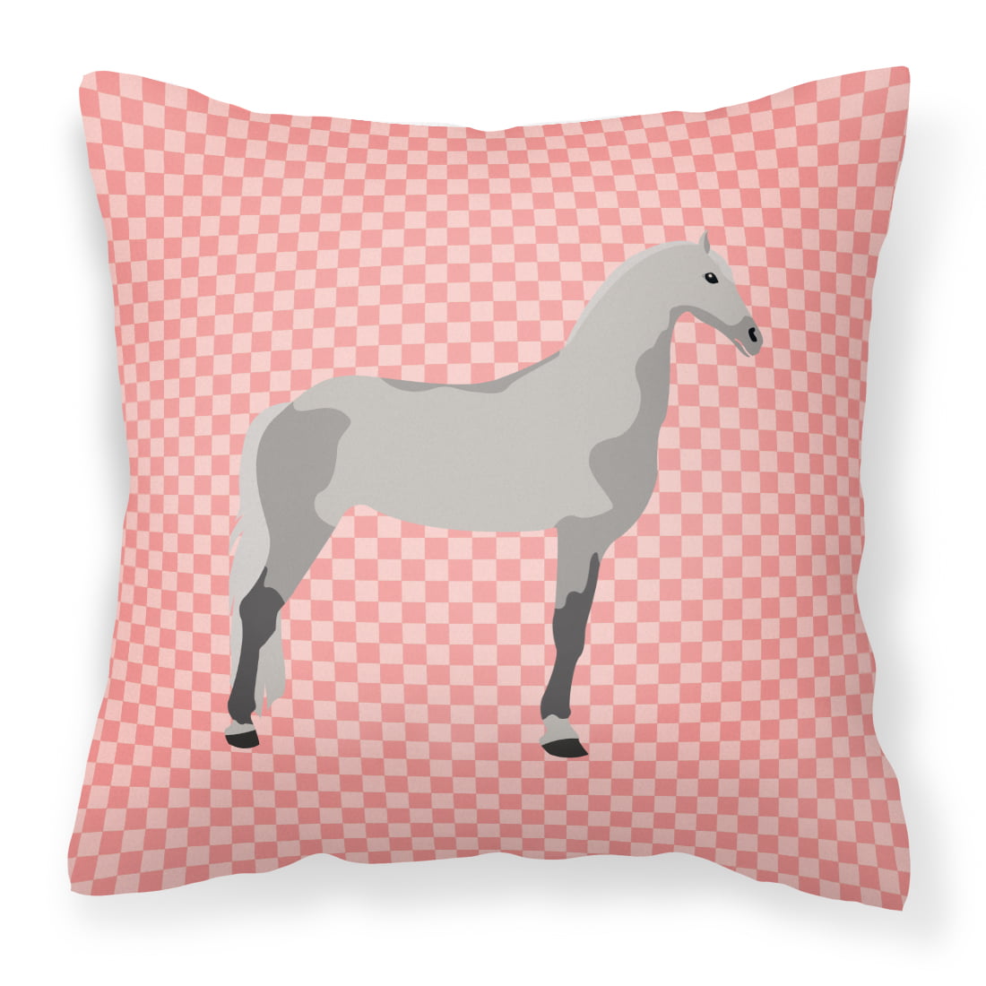 Orlov Trotter Horse Pink Check Fabric Decorative Pillow - 14 x 14 in.