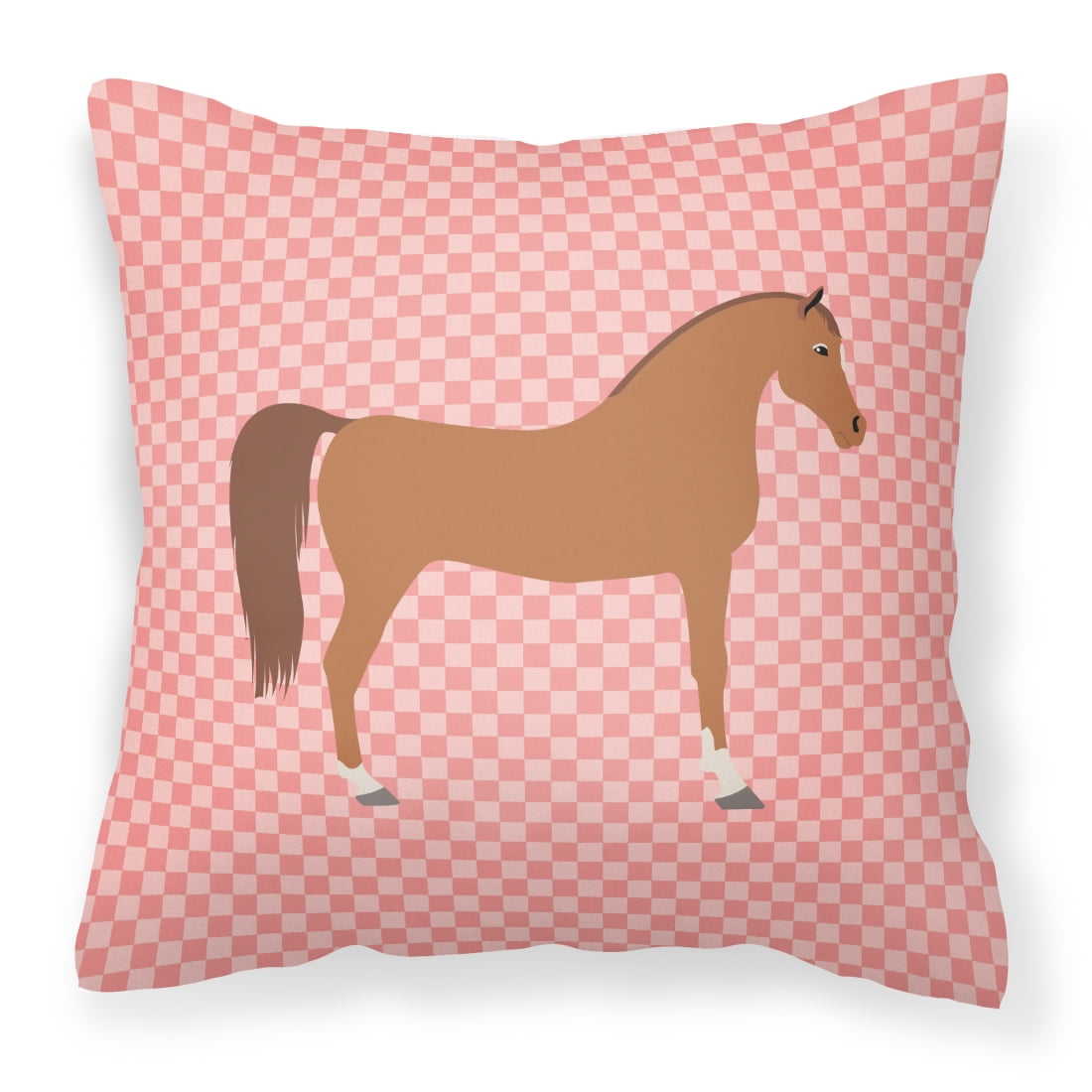 Arabian Horse Pink Check Fabric Decorative Pillow - 14 x 14 in.