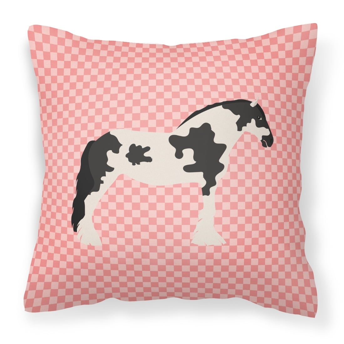 Cyldesdale Horse Pink Check Fabric Decorative Pillow - 14 x 14 in.