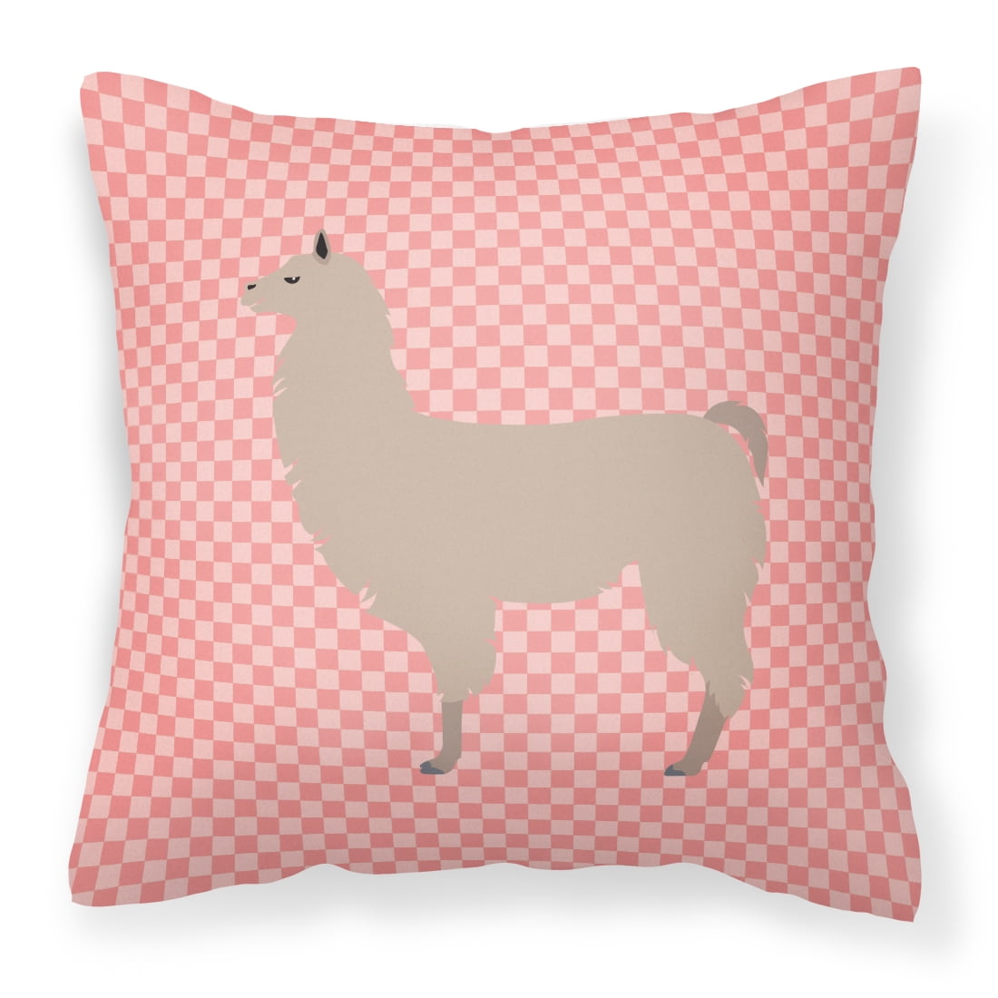 Llama Pink Check Fabric Decorative Pillow - 14 x 14 in.