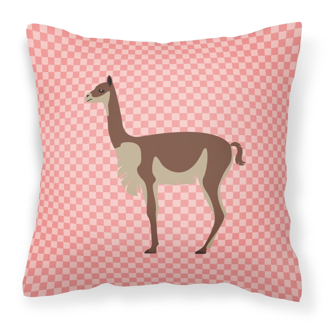 Vicugna or Vicuna Pink Check Fabric Decorative Pillow - 14 x 14 in.