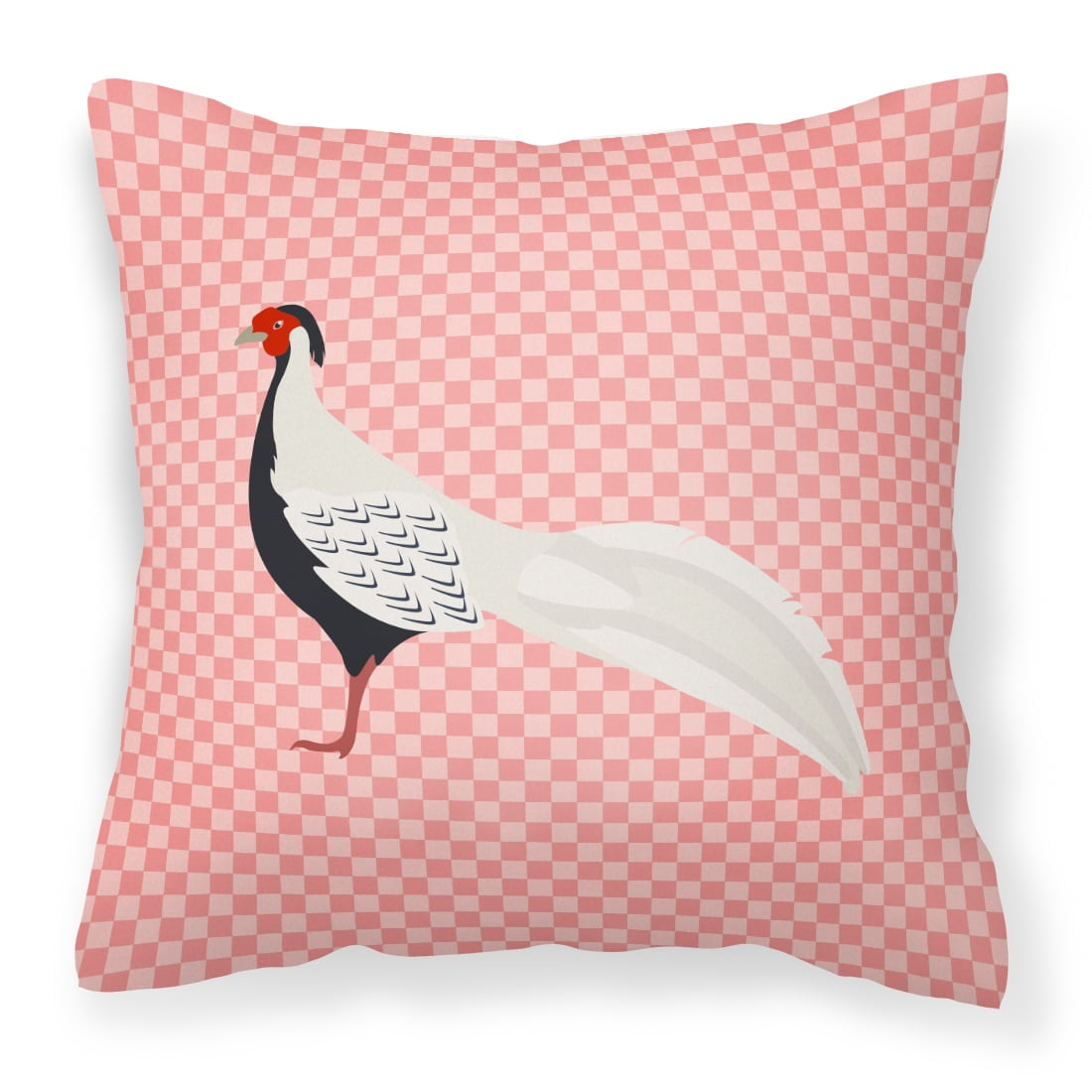 Silver Pheasant Pink Check Fabric Decorative Pillow - 14 x 14 in.