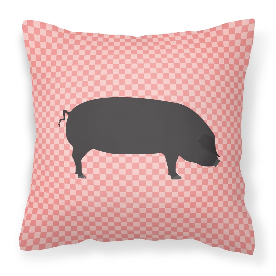 Devon Large Black Pig Pink Check Fabric Decorative Pillow - 14 x 14 in.