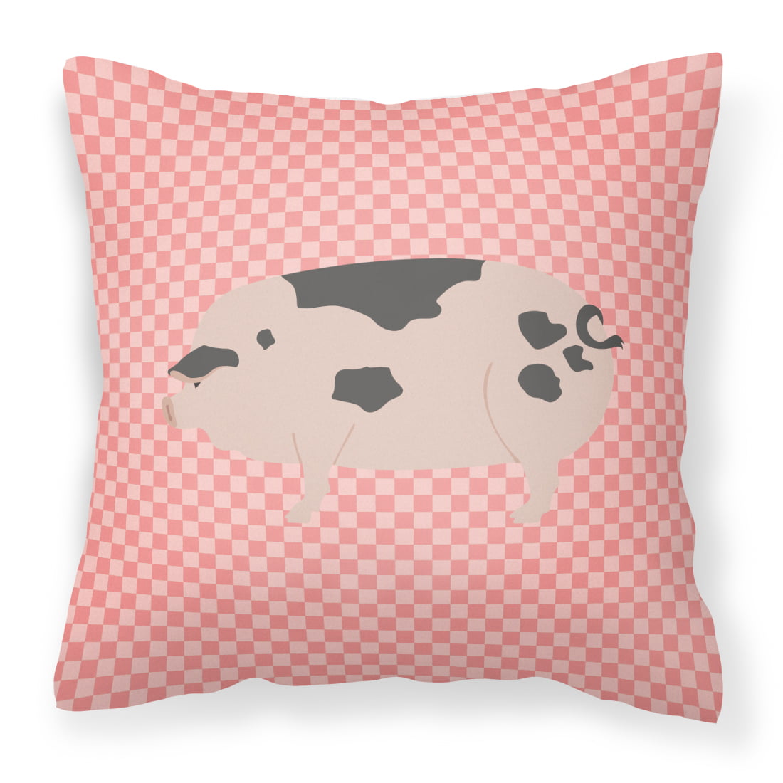 Gloucester Old Spot Pig Pink Check Fabric Decorative Pillow - 14 x 14 in.