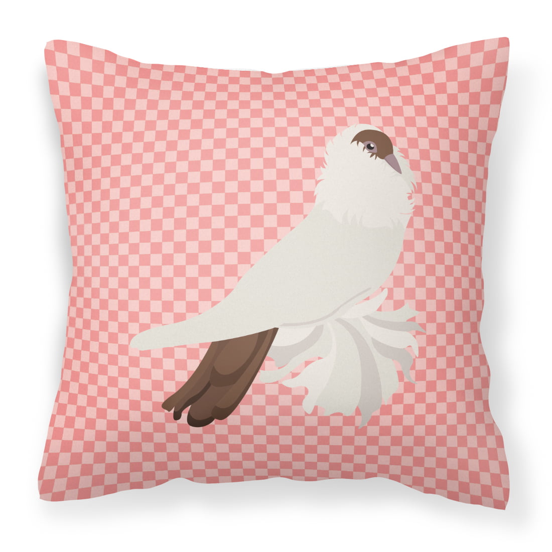 German Helmet Pigeon Pink Check Fabric Decorative Pillow - 14 x 14 in.