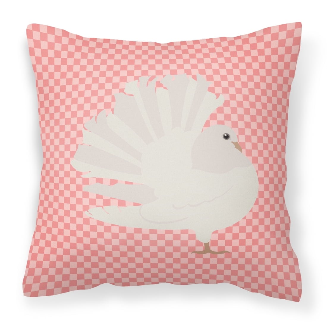 Silver Fantail Pigeon Pink Check Fabric Decorative Pillow - 14 x 14 in.