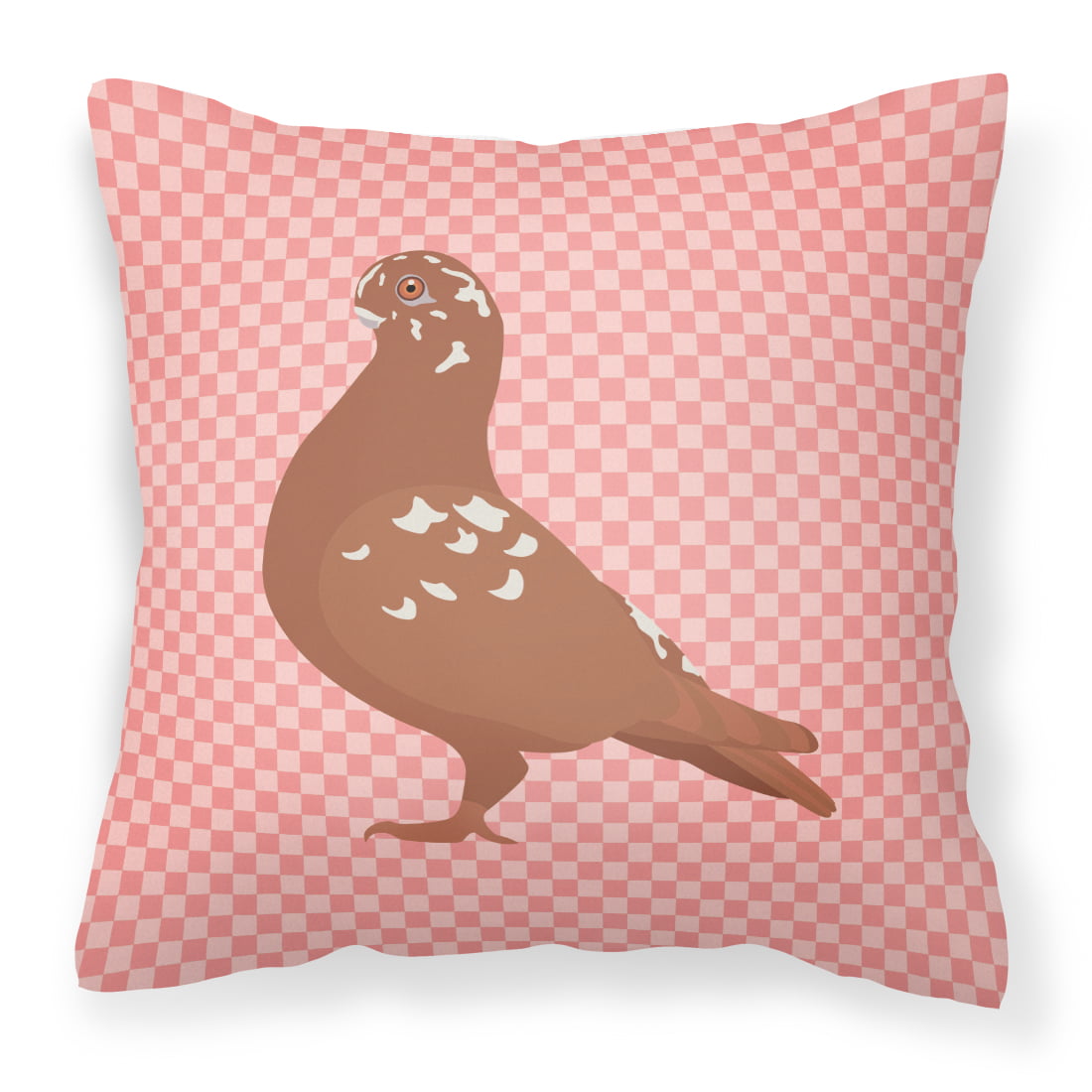 African Owl Pigeon Pink Check Fabric Decorative Pillow - 14 x 14 in.
