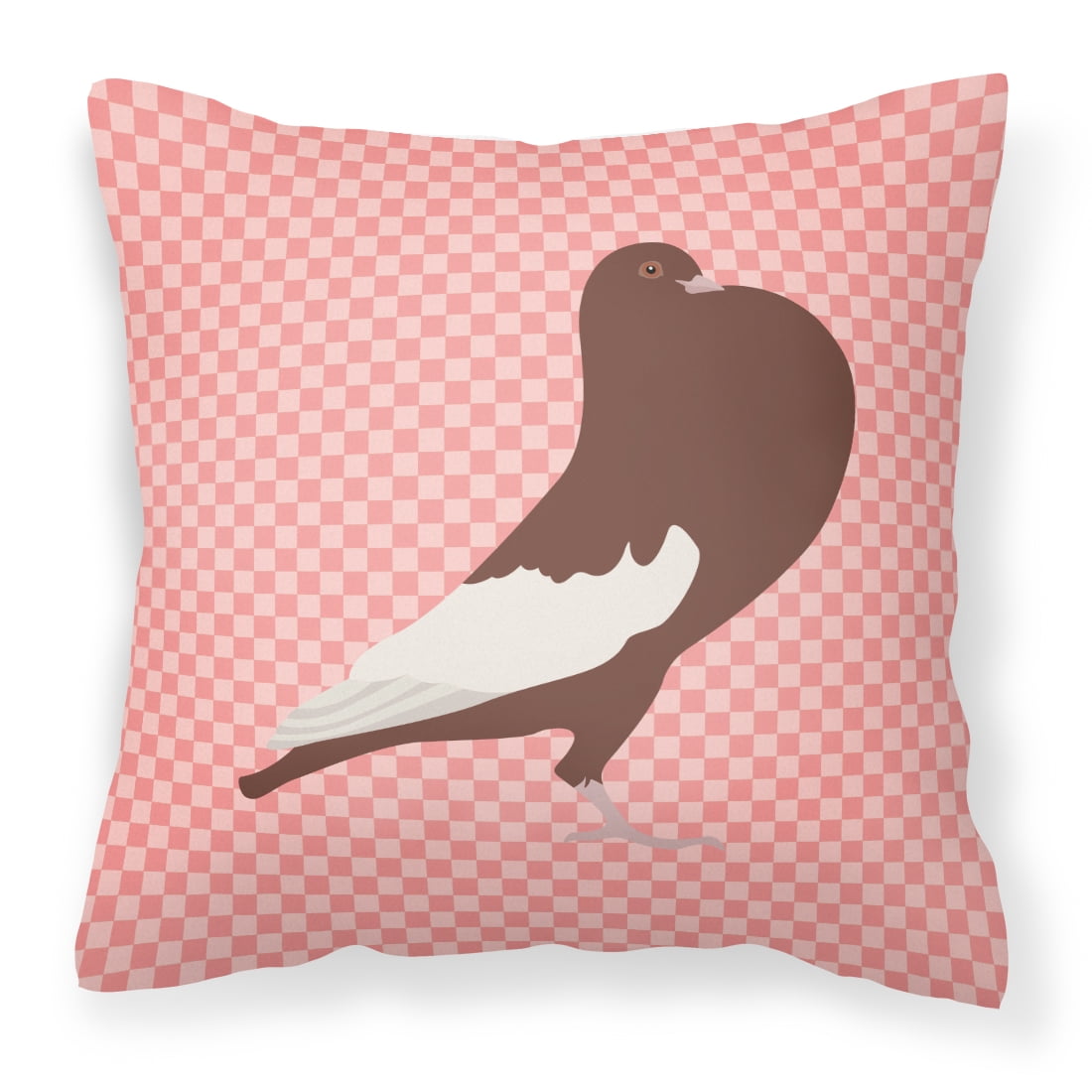 English Pouter Pigeon Pink Check Fabric Decorative Pillow - 14 x 14 in.