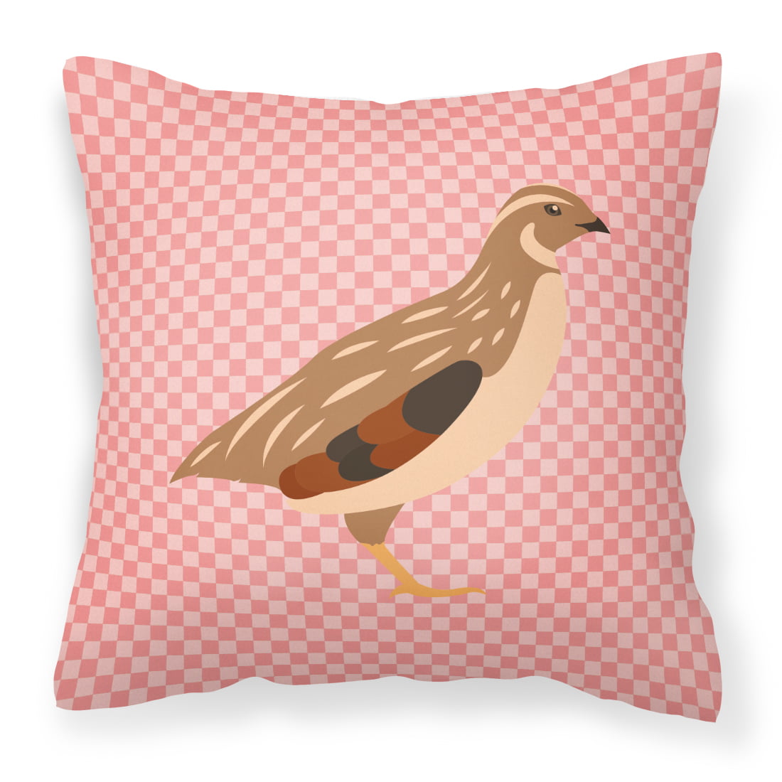 Golden Phoenix Quail Pink Check Fabric Decorative Pillow - 14 x 14 in.