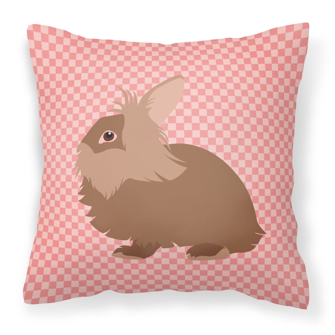 Lionhead Rabbit Pink Check Fabric Decorative Pillow - 14 x 14 in.