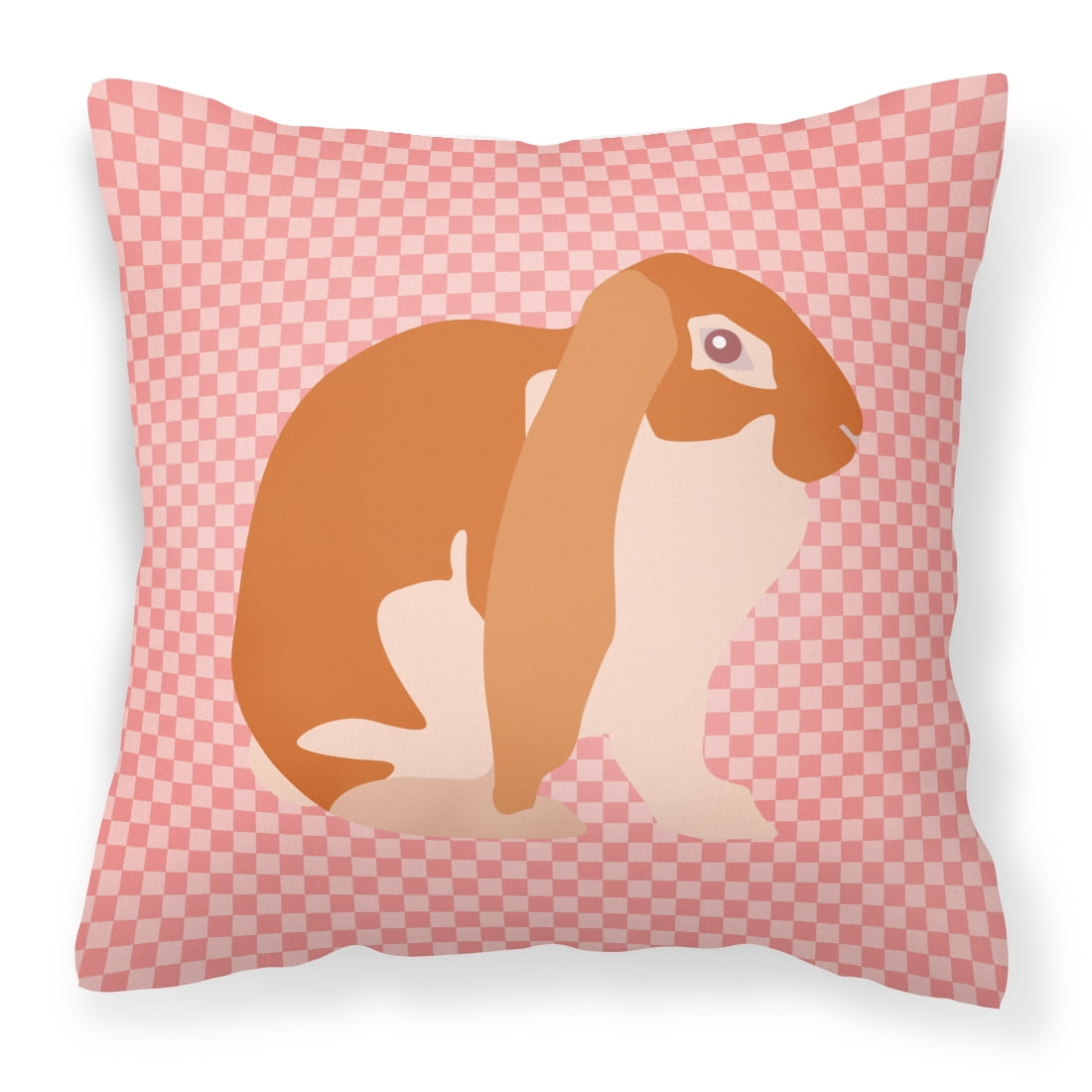 English Lop Rabbit Pink Check Fabric Decorative Pillow - 14 x 14 in.