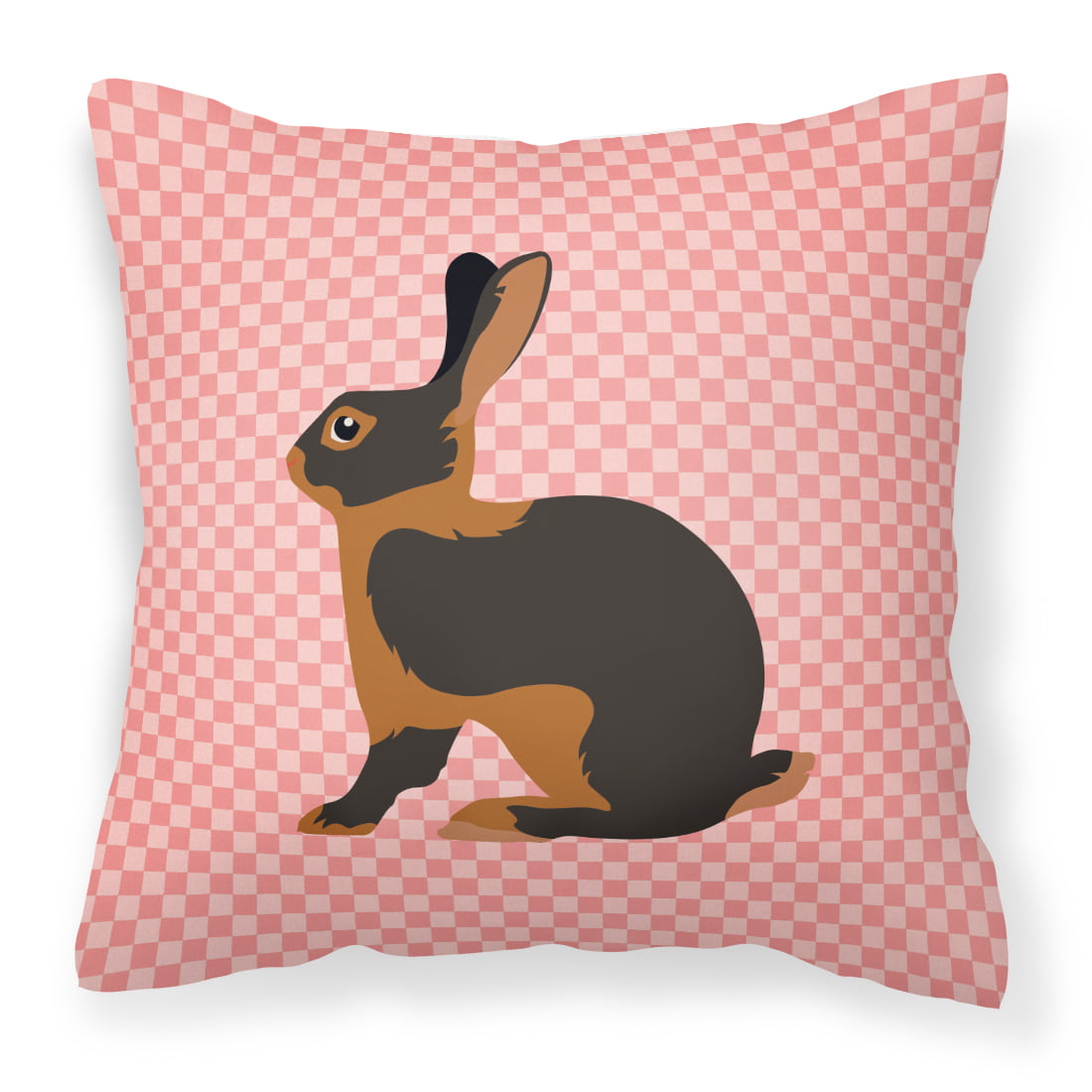 Tan Rabbit Pink Check Fabric Decorative Pillow - 14 x 14 in.
