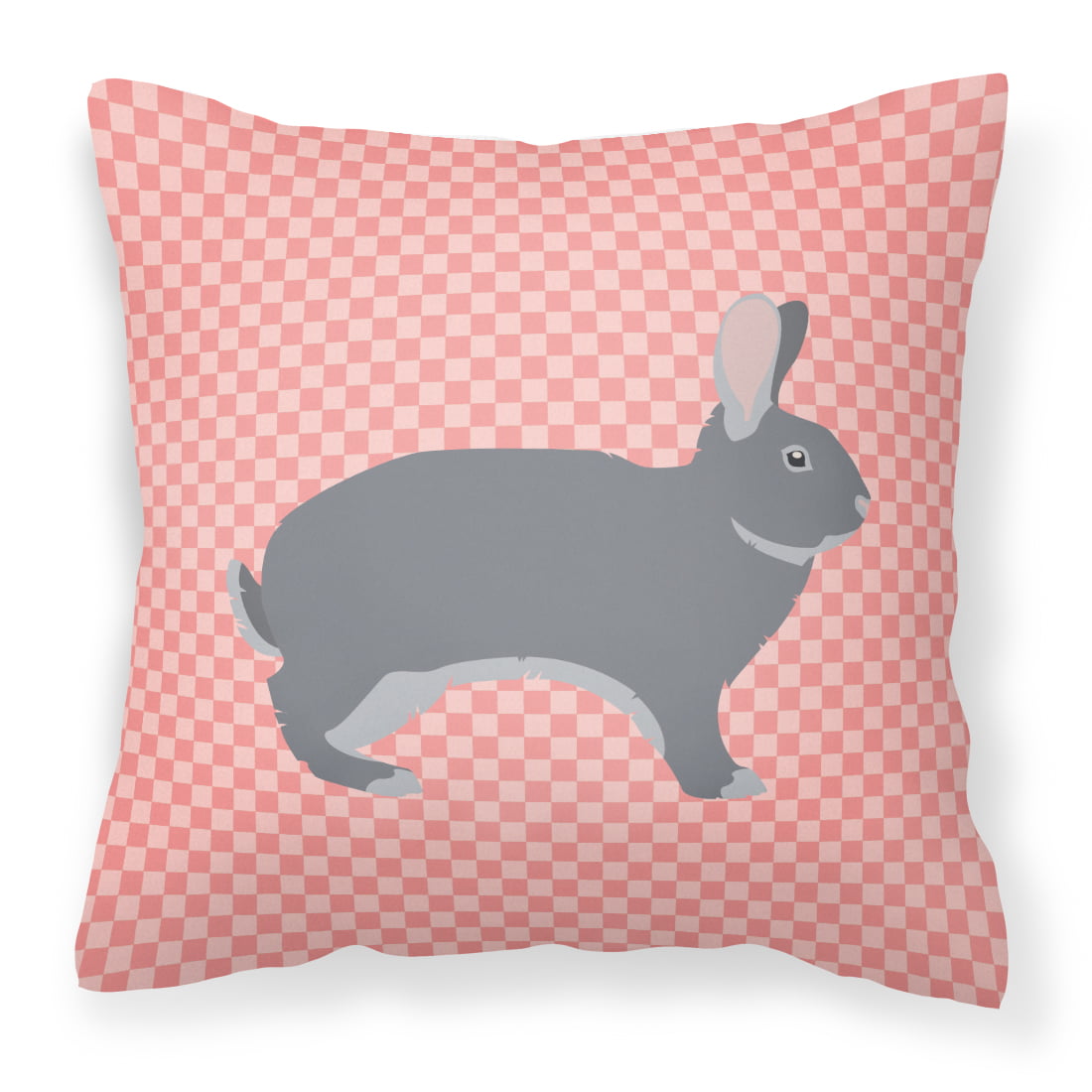 Giant Chinchilla Rabbit Pink Check Fabric Decorative Pillow - 14 x 14 in.