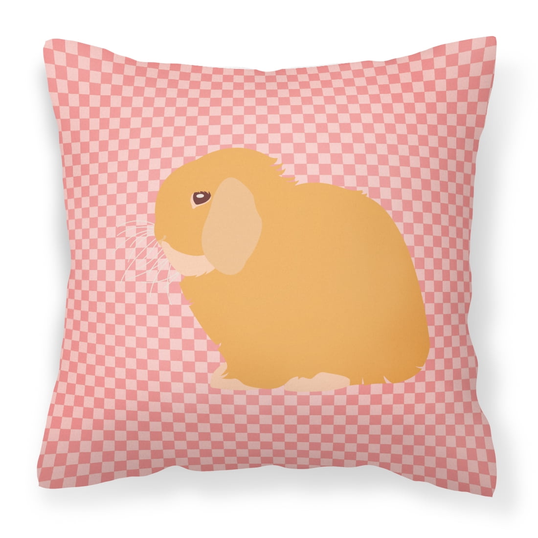 Picture of Carolines Treasures BB7968PW1414 Holland Lop Rabbit Pink Check Fabric Decorative Pillow, 14 x 14 in.