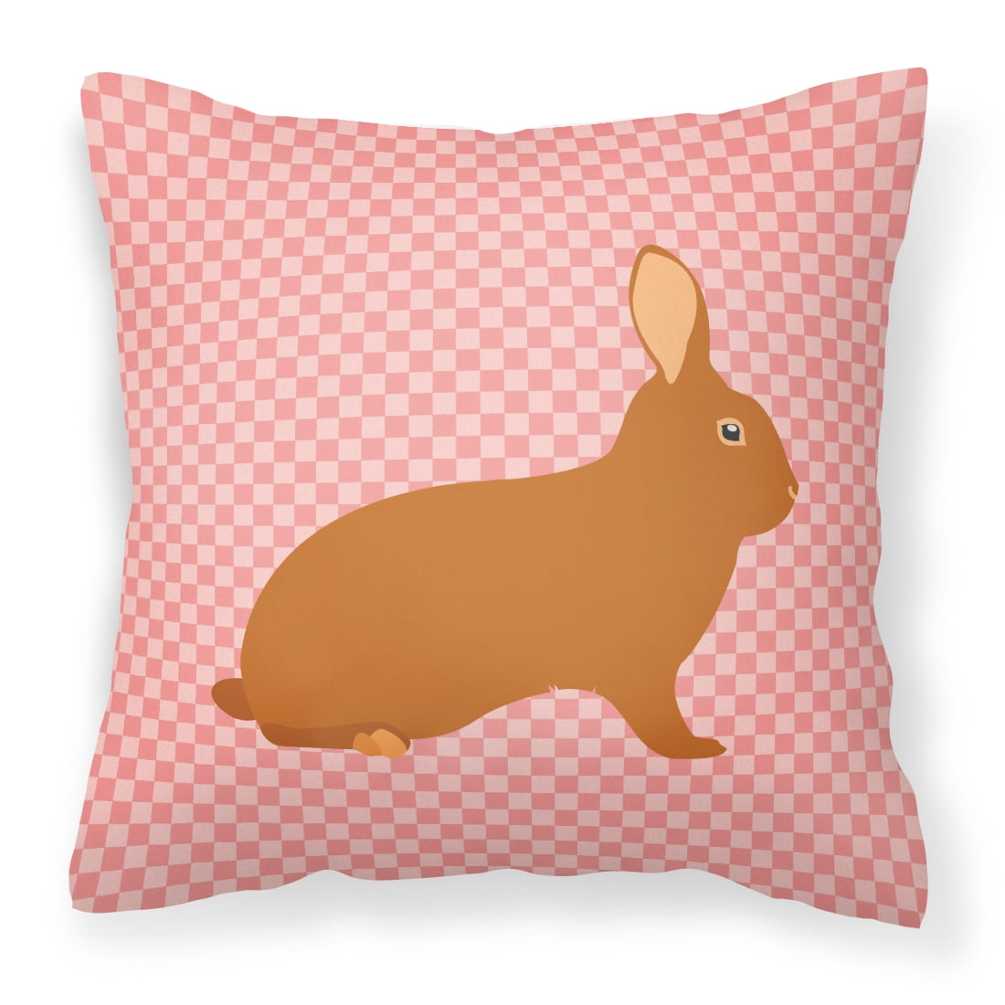 Rex Rabbit Pink Check Fabric Decorative Pillow - 14 x 14 in.