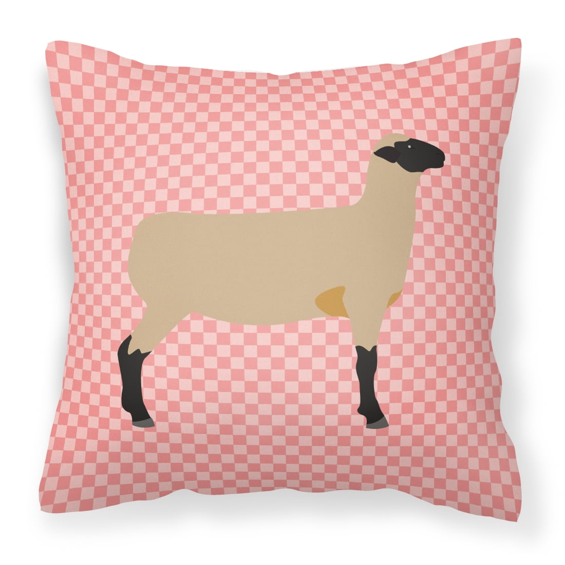 Hampshire Down Sheep Pink Check Fabric Decorative Pillow - 14 x 14 in.