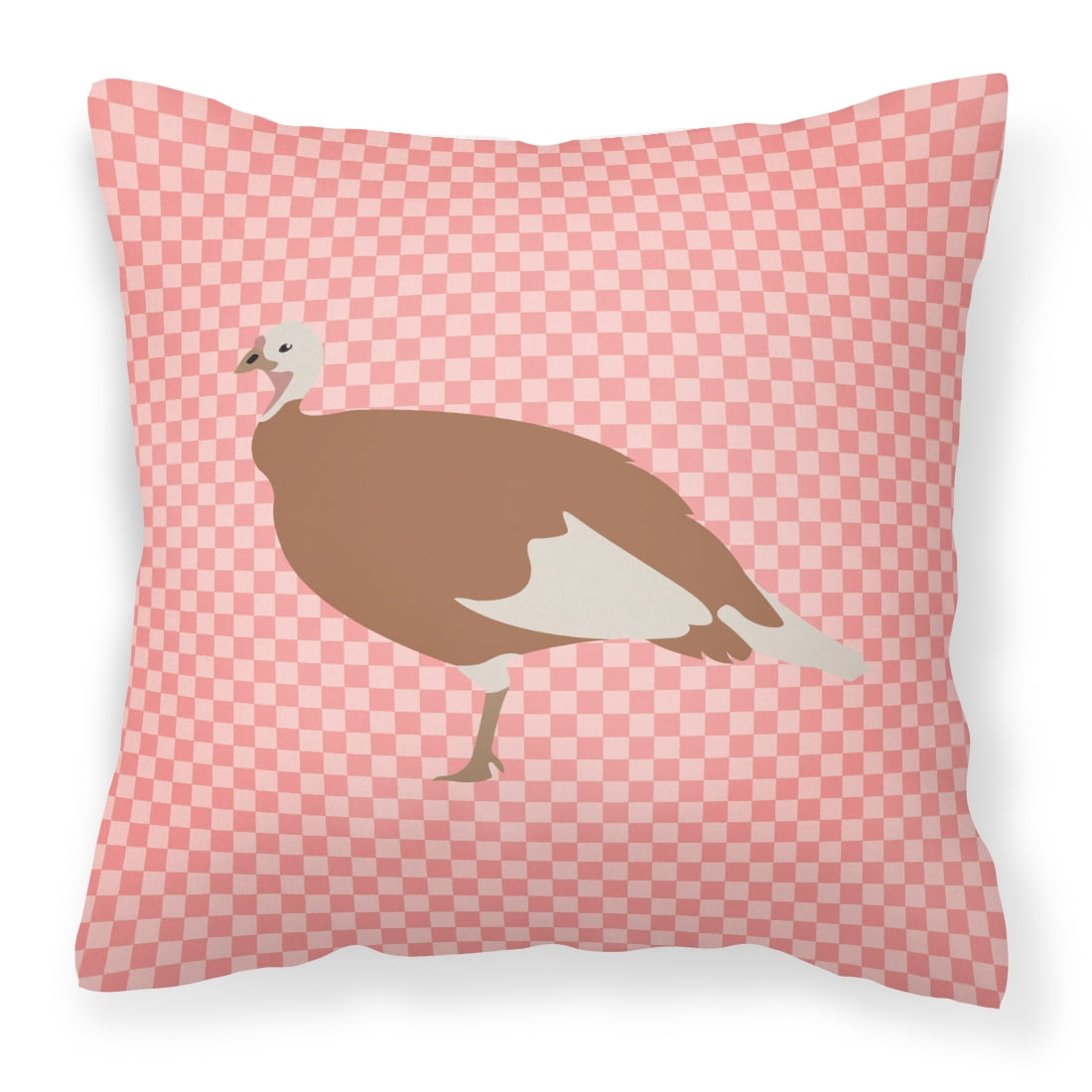 Jersey Buff Turkey Hen Pink Check Fabric Decorative Pillow - 14 x 14 in.