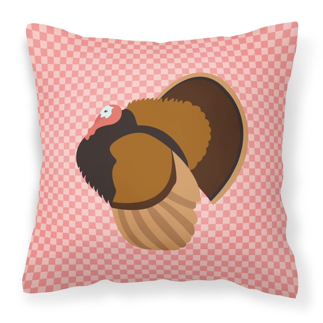 Picture of Carolines Treasures BB7986PW1414 Bronze Turkey Pink Check Fabric Decorative Pillow, 14 x 14 in.