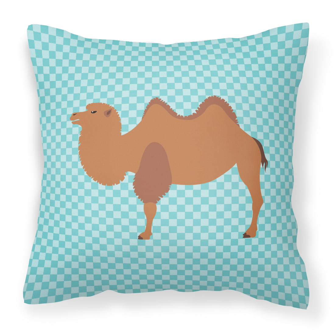 Bactrian Camel Blue Check Fabric Decorative Pillow - 14 x 14 in.