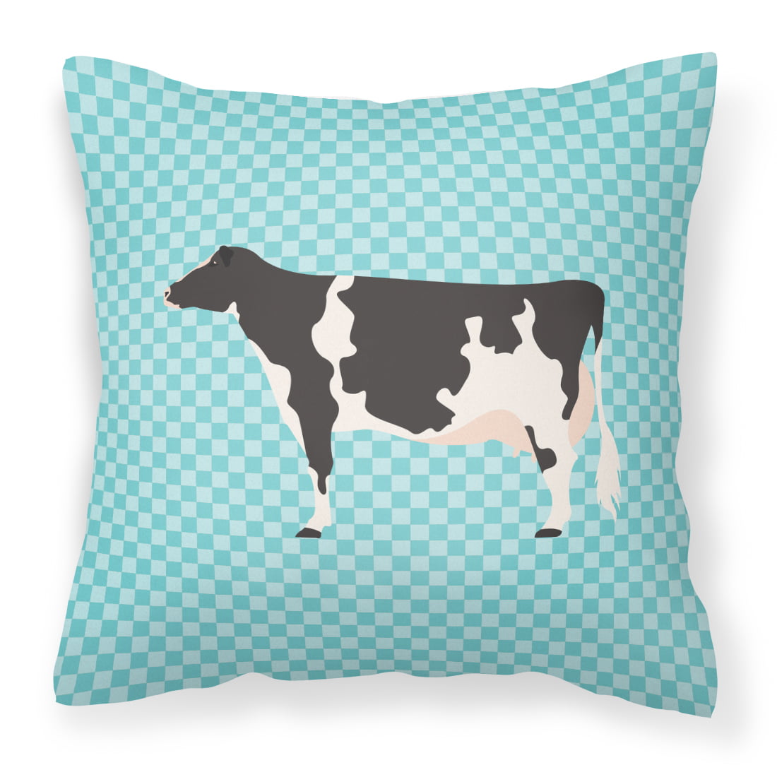 Holstein Cow Blue Check Fabric Decorative Pillow - 14 x 14 in.