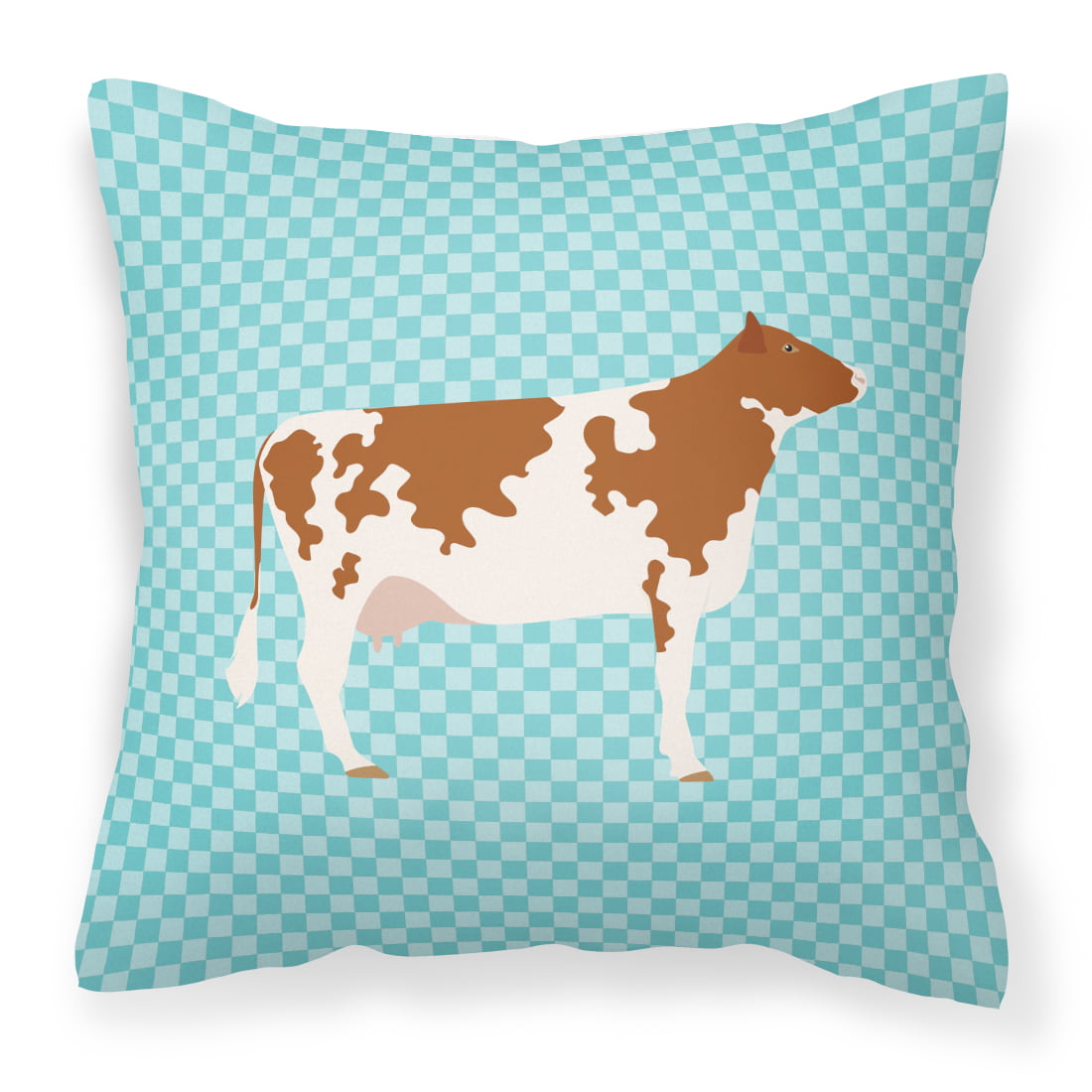 Ayrshire Cow Blue Check Fabric Decorative Pillow - 14 x 14 in.