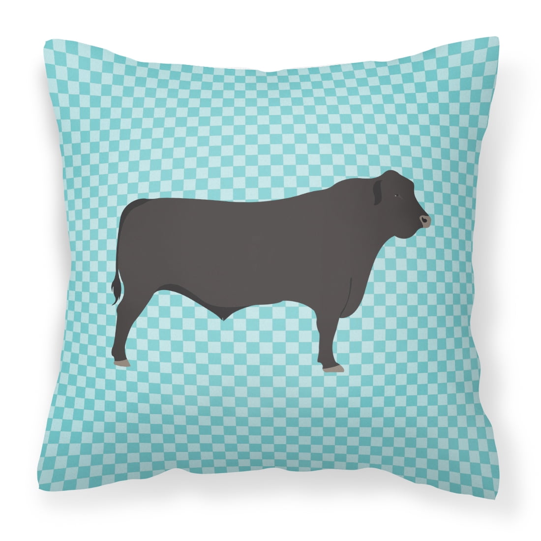 Black Angus Cow Blue Check Fabric Decorative Pillow - 14 x 14 in.