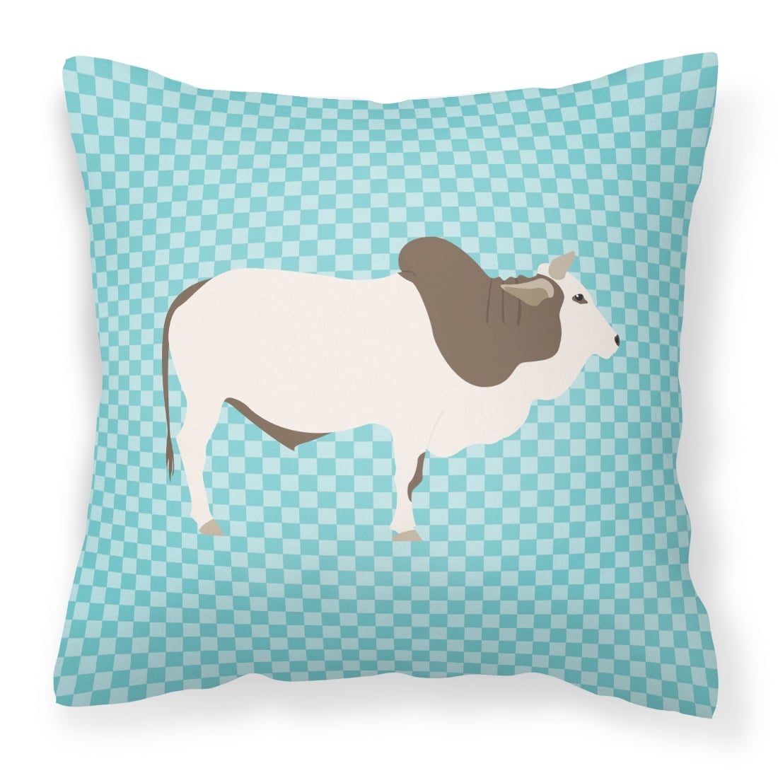 Malvi Cow Blue Check Fabric Decorative Pillow - 14 x 14 in.