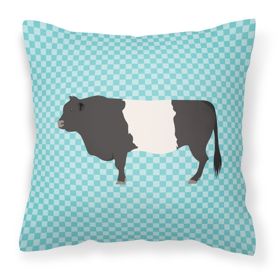 Belted Galloway Cow Blue Check Fabric Decorative Pillow, 14 x 14 in.