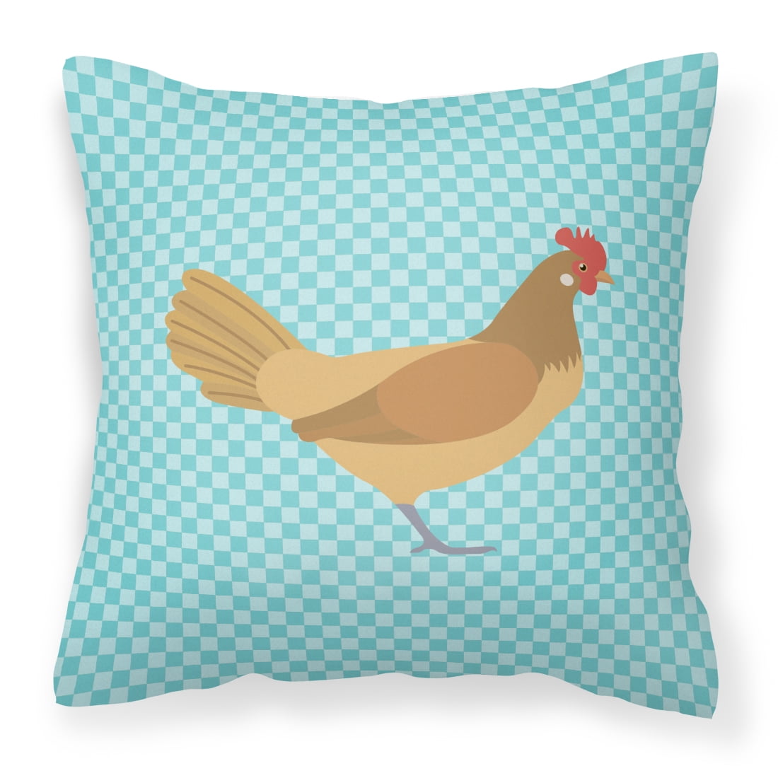 Frisian Friesian Chicken Blue Check Fabric Decorative Pillow - 14 x 14 in.