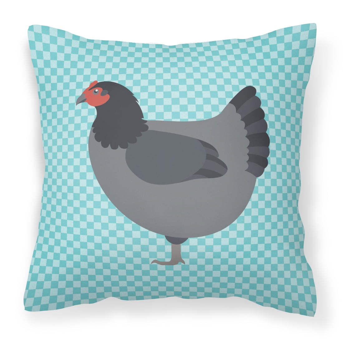 Jersey Giant Chicken Blue Check Fabric Decorative Pillow, 14 x 14 in.