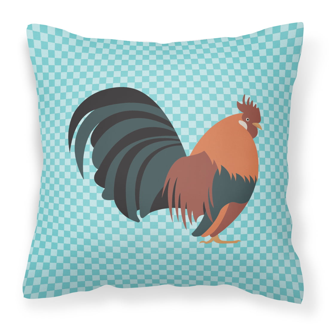 Dutch Bantam Chicken Blue Check Fabric Decorative Pillow - 14 x 14 in.