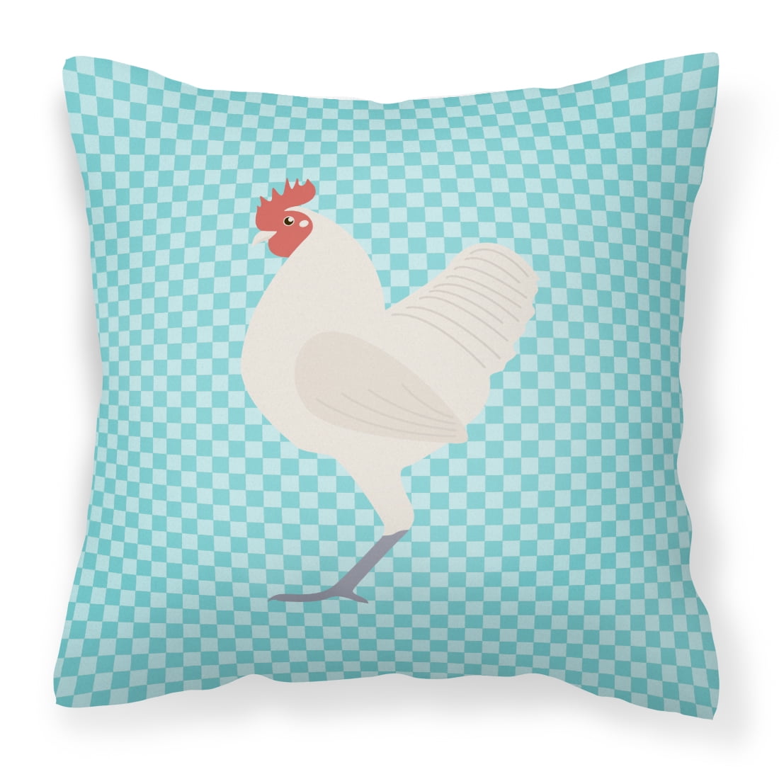 German Langshan Chicken Blue Check Fabric Decorative Pillow - 14 x 14 in.