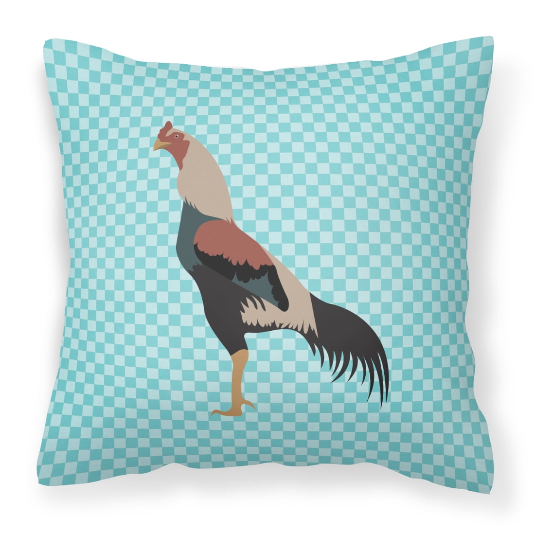 Kulang Chicken Blue Check Fabric Decorative Pillow - 14 x 14 in.