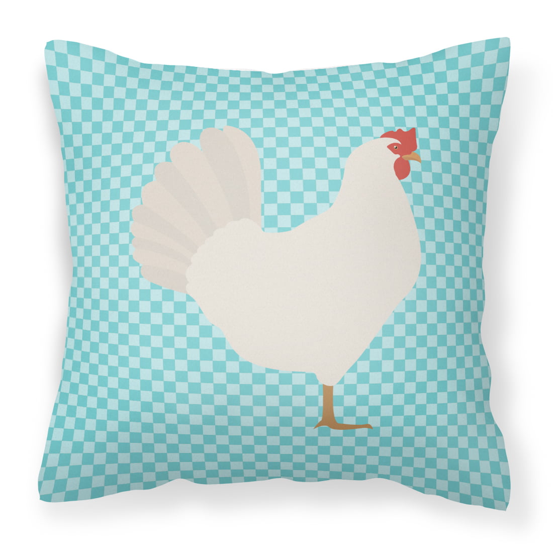 Picture of Carolines Treasures BB8014PW1414 Leghorn Chicken Blue Check Fabric Decorative Pillow, 14 x 14 in.
