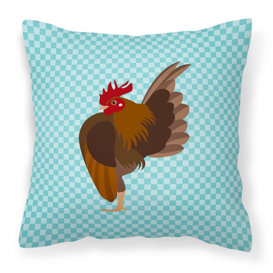 Malaysian Serama Chicken Blue Check Fabric Decorative Pillow - 14 x 14 in.