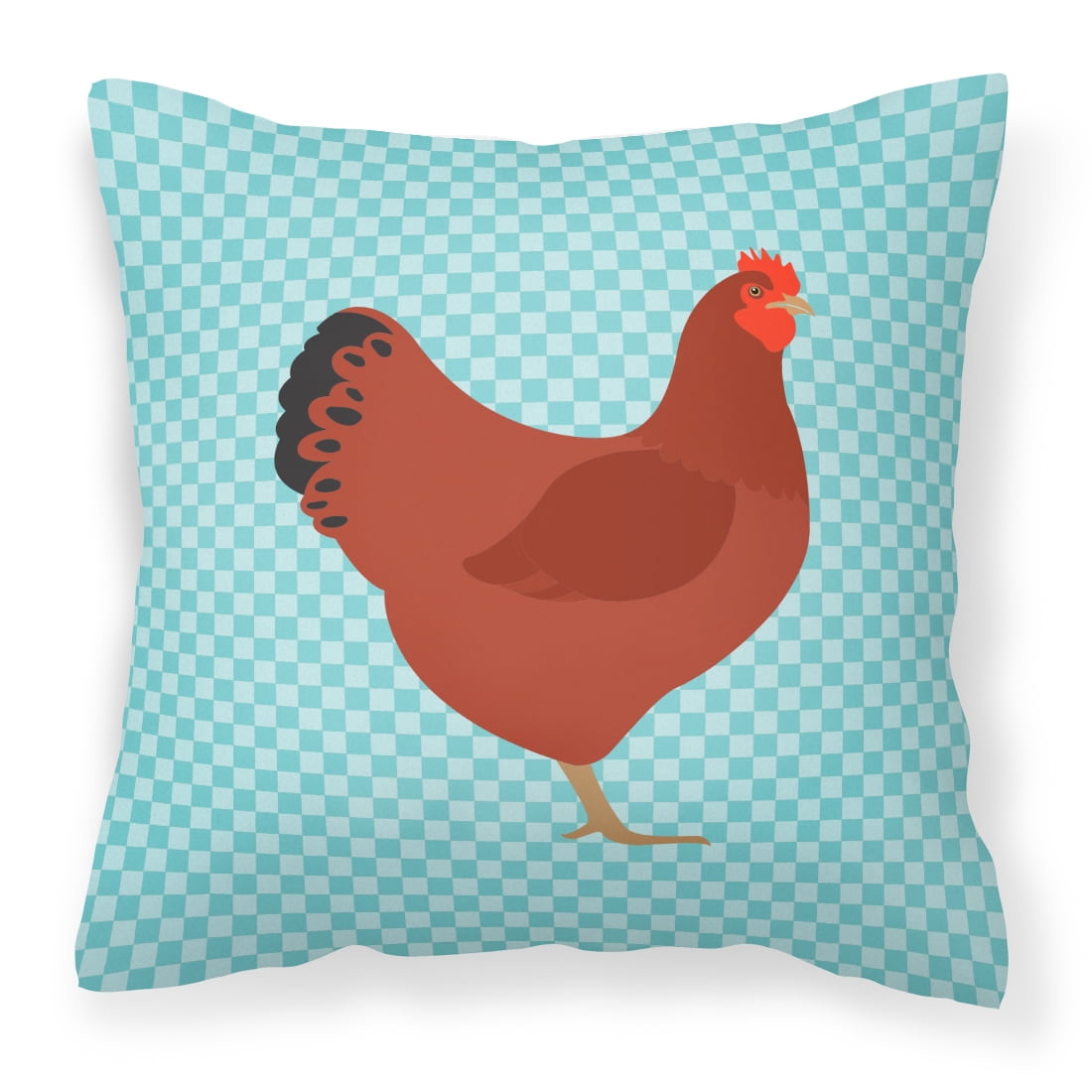 New Hampshire Red Chicken Blue Check Fabric Decorative Pillow - 14 x 14 in.