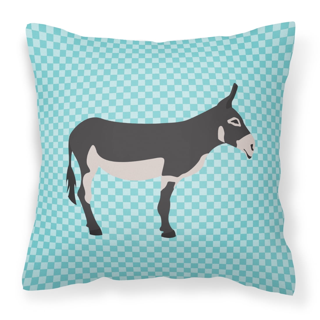 American Mammoth Jack Donkey Blue Check Fabric Decorative Pillow - 14 x 14 in.