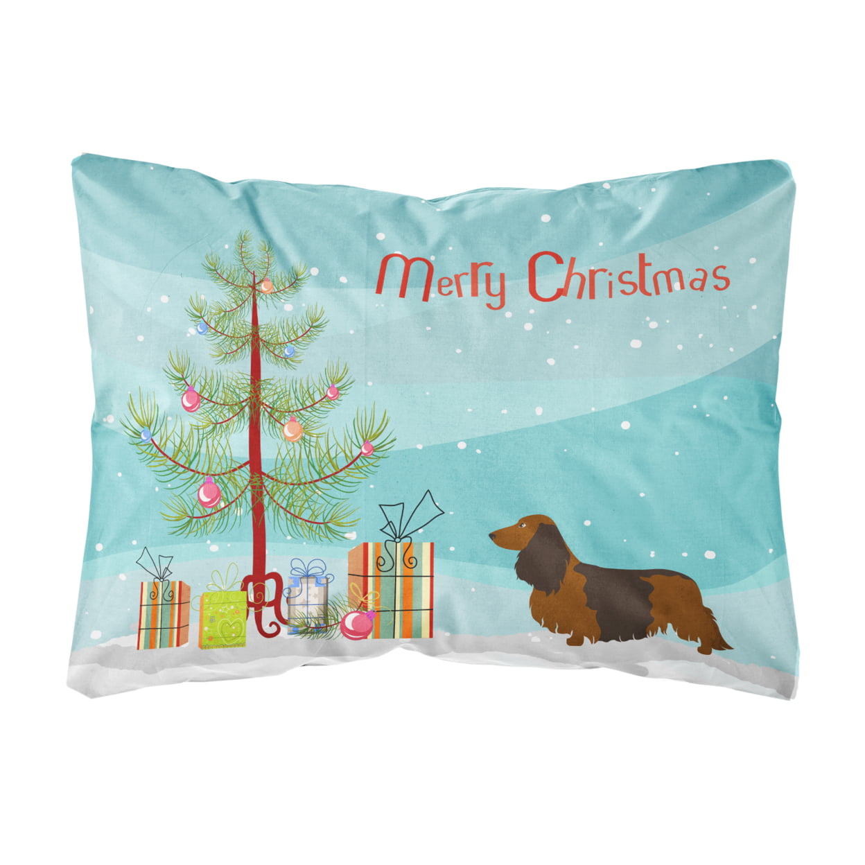 Longhaired Dachshund Christmas Canvas Fabric Decorative Pillow