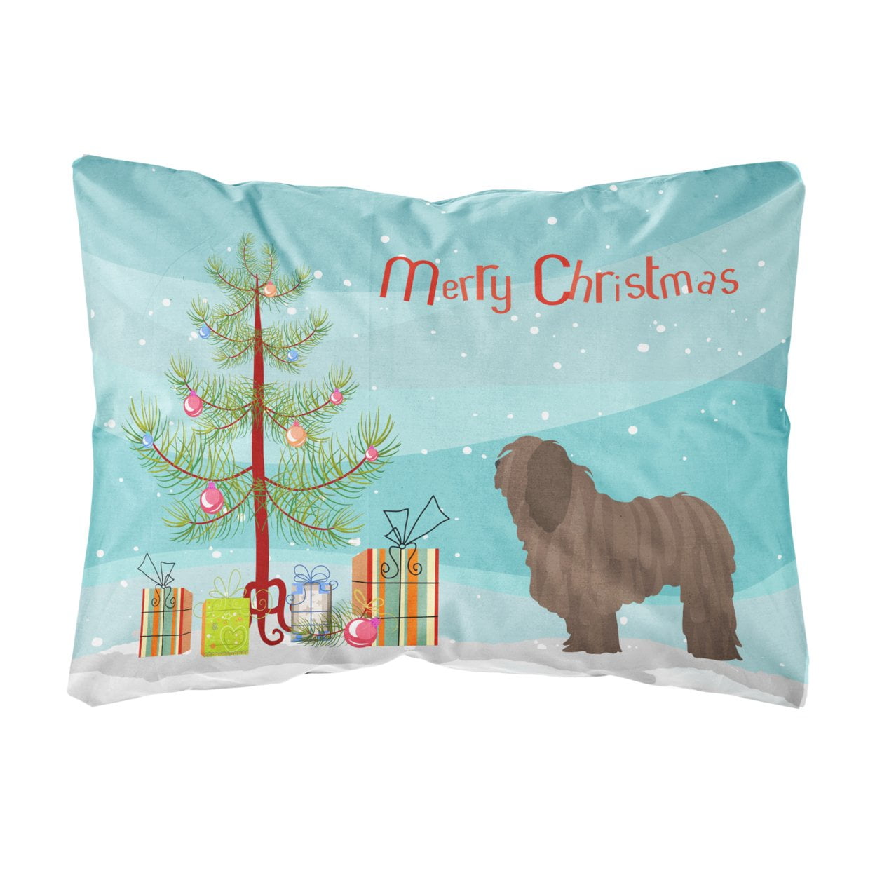 Bergamasco Shepherd Christmas Canvas Fabric Decorative Pillow - Multi-Colored - 12 L x 3 W x 16 H in.
