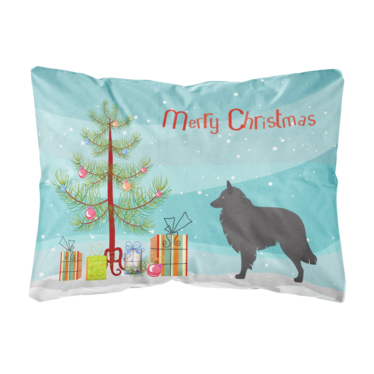 Groenendael Belgian Shepherd Christmas Canvas Fabric Decorative Pillow - Multi-Colored - 12 L x 3 W x 16 H in.