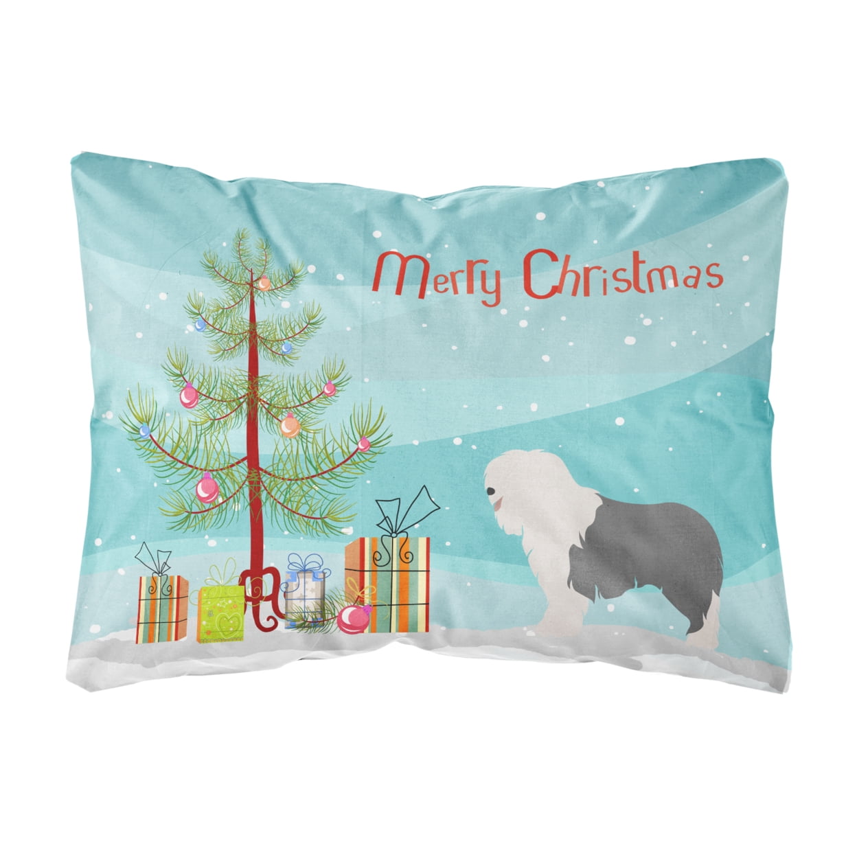 BB8466PW1216 Old English Sheepdog Christmas Canvas Fabric Decorative Pillow